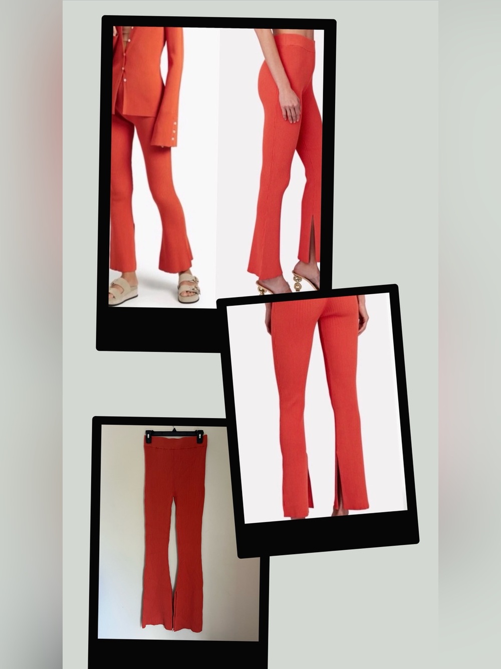 Le Ore Rimini Ribbed Knit Flare Pant Women's S Orange Spice Split Leg Pull On - Picture 3 of 13